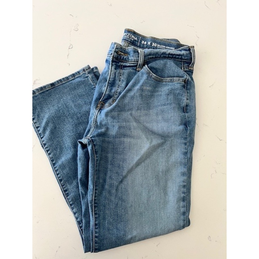 Arizona Jean Co Mens 34x30 Relaxed Straight Leg Jeans Medium Wash Blue Denim